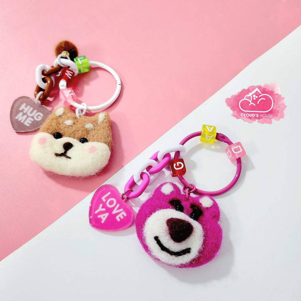 Móc khóa Chó Shiba flower xích màu hug me