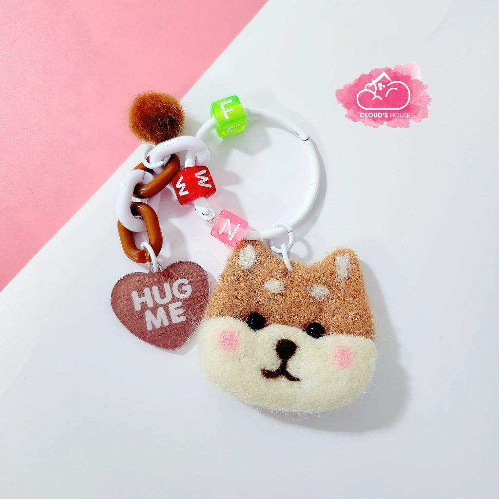 Móc khóa Chó Shiba flower xích màu hug me