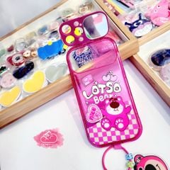 Case Ốp điện thoại iPhone Gấu dâu Lotso Trong dẻo Gương Bảo vệ camera Kèm móc khoá iPhone X/Xs/XsMax/11/12/13/14/Plus/Pro/Promax