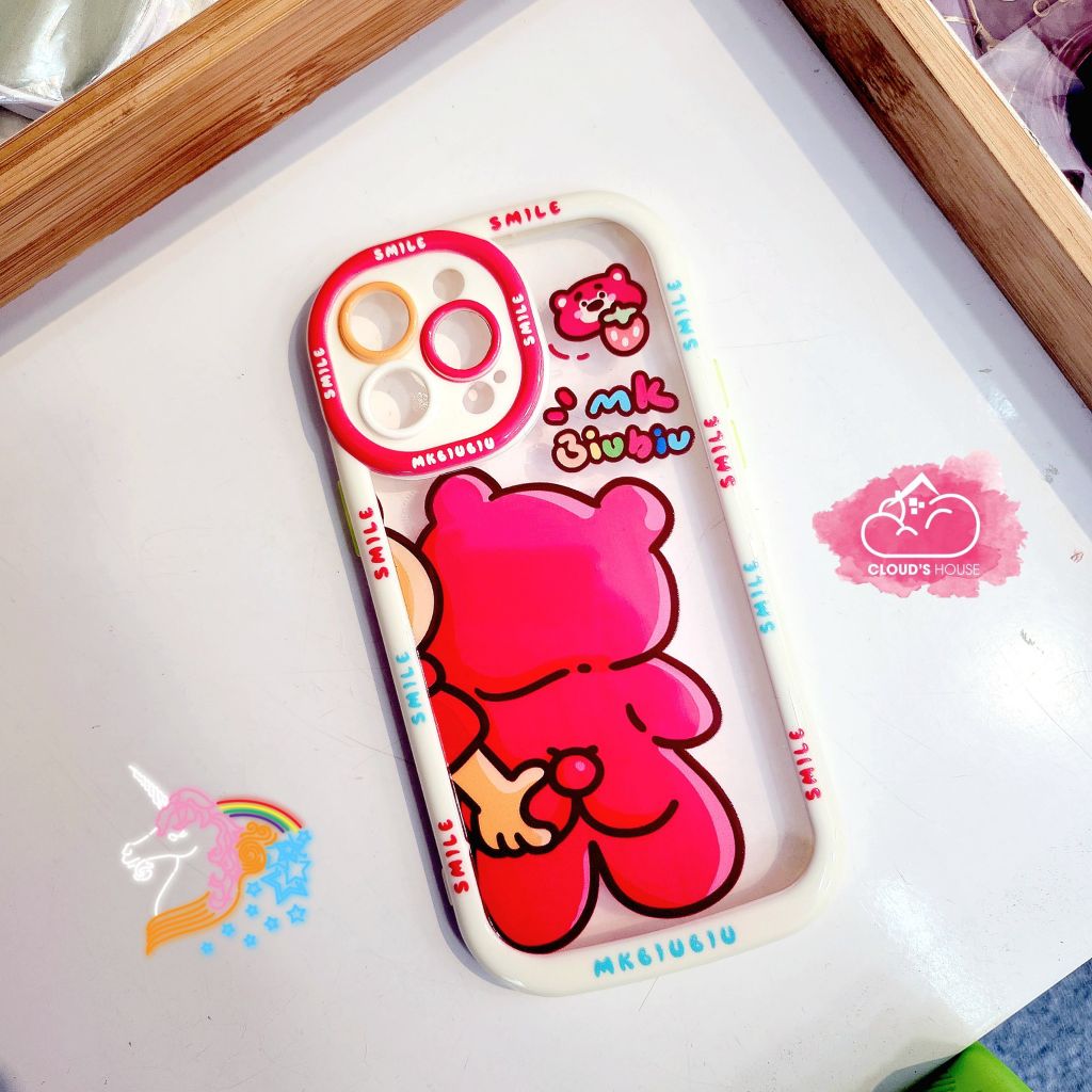 Case Ốp điện thoại iPhone Gấu dâu Lotso Bóp mông MKBiuBiu Lưng trong Chống ố iPhone 12/13/14/Plus/Pro/Promax