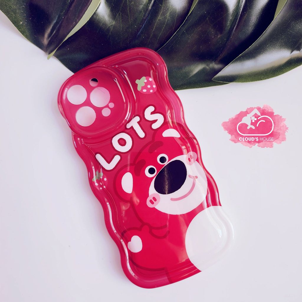 Case Ốp điện thoại iPhone Gấu dâu Lotso Chất Phao Viền gợn sóng iPhone 11/12/13/14/Plus/Pro/Promax
