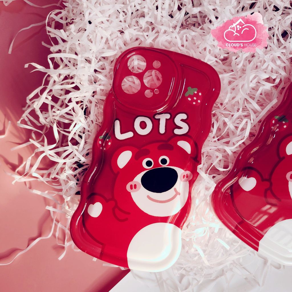 Case Ốp điện thoại iPhone Gấu dâu Lotso Chất Phao Viền gợn sóng iPhone 11/12/13/14/Plus/Pro/Promax