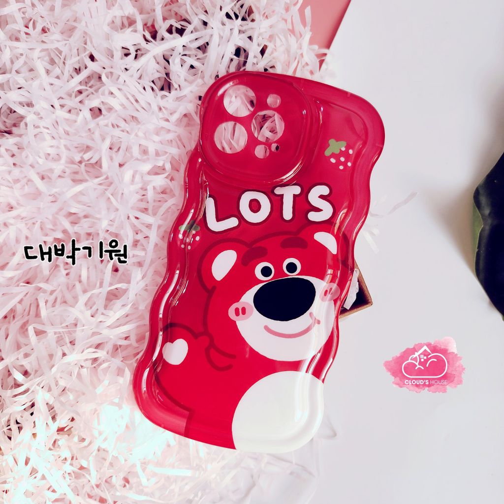 Case Ốp điện thoại iPhone Gấu dâu Lotso Chất Phao Viền gợn sóng iPhone 11/12/13/14/Plus/Pro/Promax