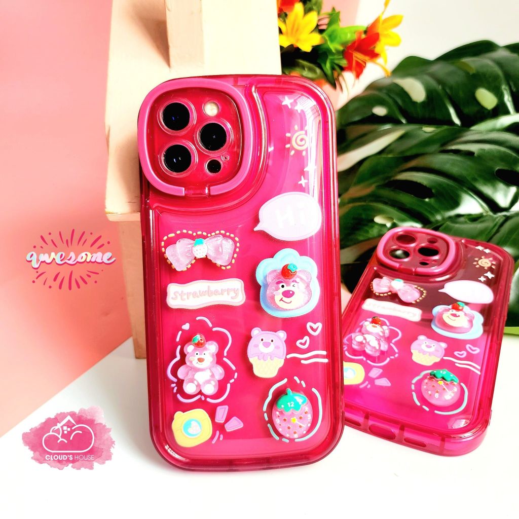 Case Ốp điện thoại iPhone Gấu dâu Lotso Phao trong Dẻo Chống dựng icon nổi iPhone 11/12/13/14/Pro/Promax