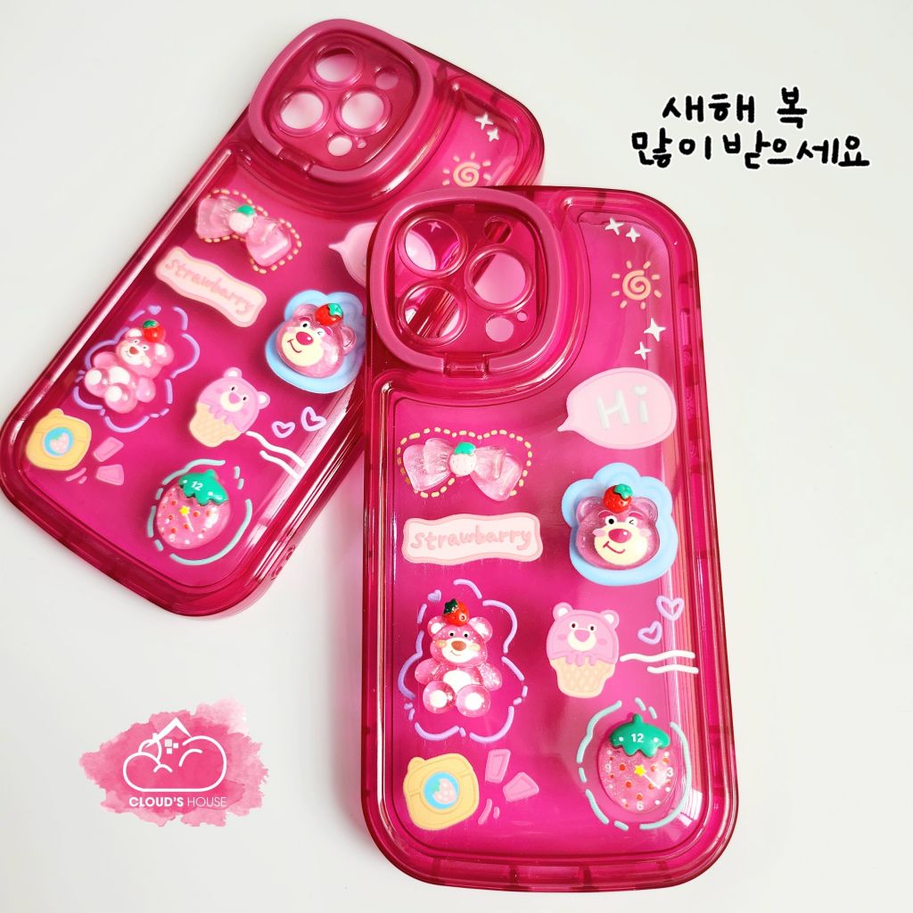 Case Ốp điện thoại iPhone Gấu dâu Lotso Phao trong Dẻo Chống dựng icon nổi iPhone 11/12/13/14/Pro/Promax