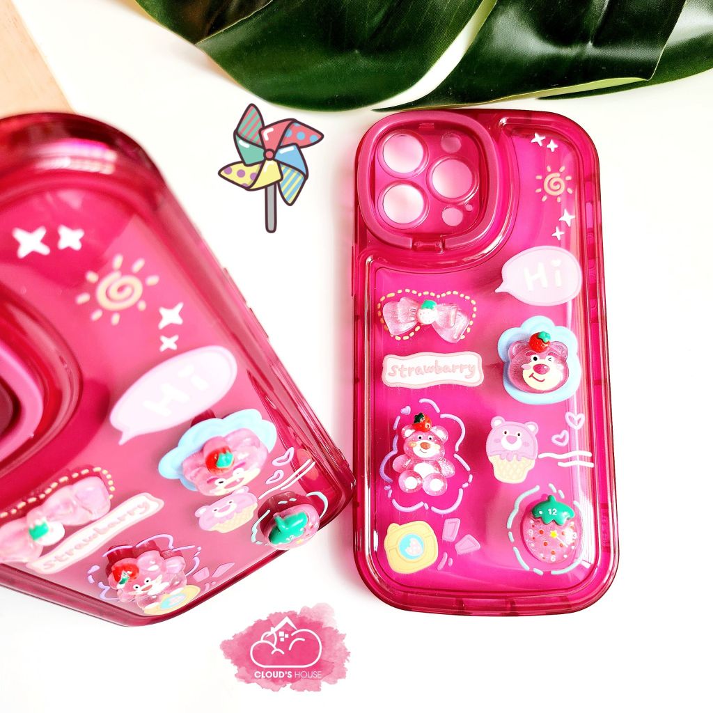 Case Ốp điện thoại iPhone Gấu dâu Lotso Phao trong Dẻo Chống dựng icon nổi iPhone 11/12/13/14/Pro/Promax