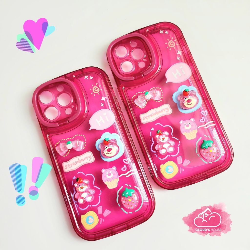 Case Ốp điện thoại iPhone Gấu dâu Lotso Phao trong Dẻo Chống dựng icon nổi iPhone 11/12/13/14/Pro/Promax