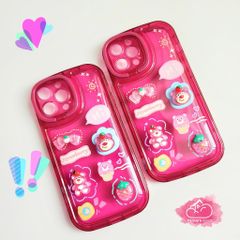 Case Ốp điện thoại iPhone Gấu dâu Lotso Phao trong Dẻo Chống dựng icon nổi iPhone 11/12/13/14/Pro/Promax