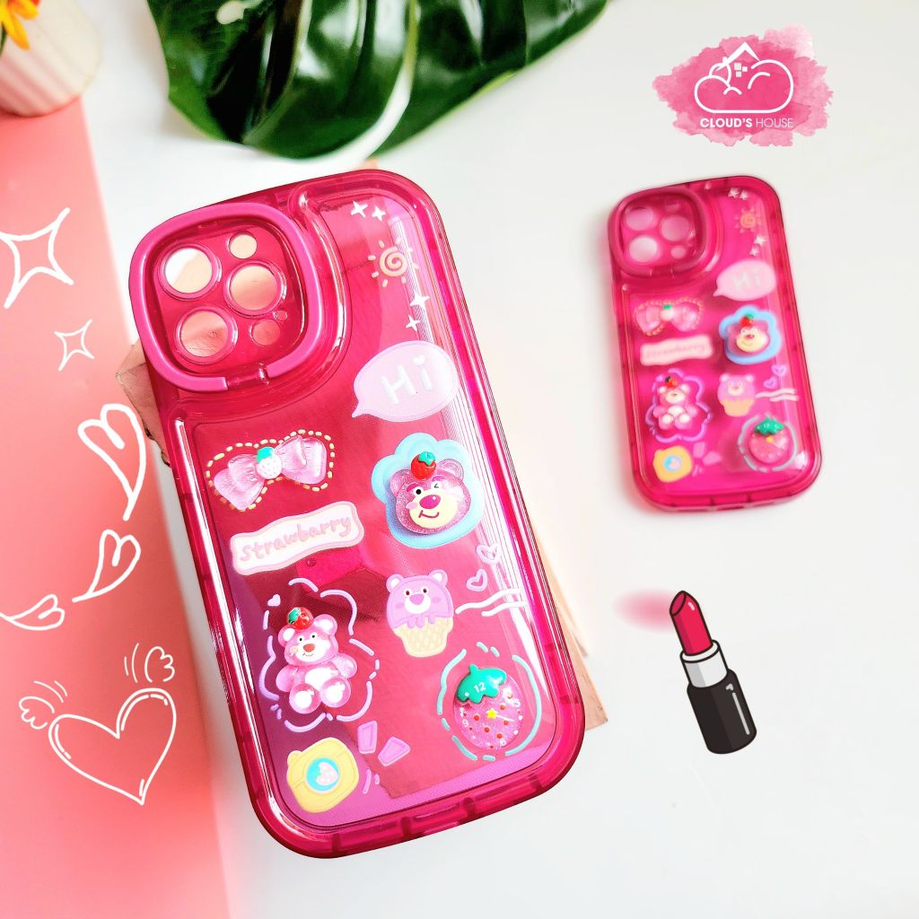 Case Ốp điện thoại iPhone Gấu dâu Lotso Phao trong Dẻo Chống dựng icon nổi iPhone 11/12/13/14/Pro/Promax