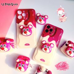 Case Ốp điện thoại iPhone Gấu dâu Lotso Chất phao dẻo kèm popsocket iPhone 11/12/13/14/Pro/Promax