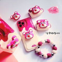 Case Ốp điện thoại iPhone Gấu dâu Lotso Chất phao dẻo kèm popsocket iPhone 11/12/13/14/Pro/Promax
