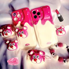 Case Ốp điện thoại iPhone Gấu dâu Lotso Chất phao dẻo kèm popsocket iPhone 11/12/13/14/Pro/Promax