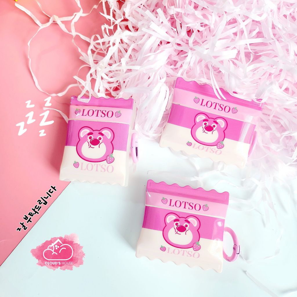 Cover Case Vỏ bảo vệ Airpod Gấu dâu Lotso Form bánh Snack Airpod 1/2/3/Pro/Pro2