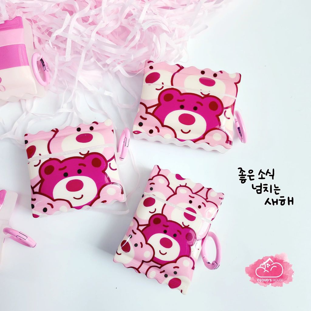 Cover Case Vỏ bảo vệ Airpod Gấu dâu Lotso Form bánh Snack Airpod 1/2/3/Pro/Pro2