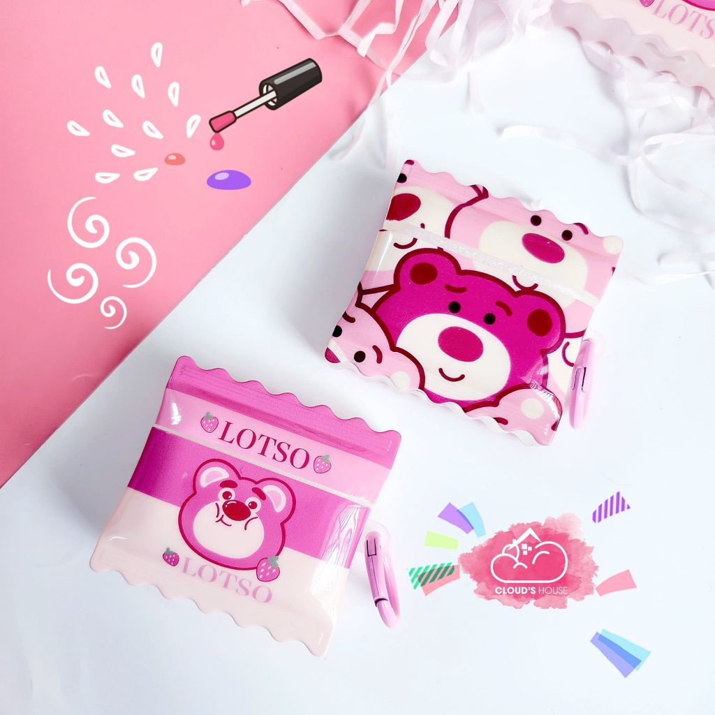 Cover Case Vỏ bảo vệ Airpod Gấu dâu Lotso Form bánh Snack Airpod 1/2/3/Pro/Pro2