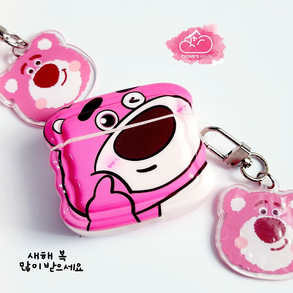 Cover Case Vỏ bảo vệ Airpod Gấu dâu Lotso Làm duyên Kèm móc khoá Airpod 1/2/3/Pro/Pro2