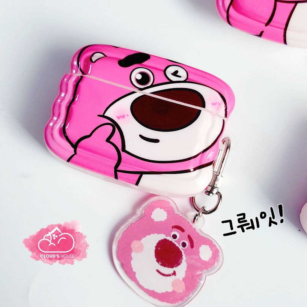 Cover Case Vỏ bảo vệ Airpod Gấu dâu Lotso Làm duyên Kèm móc khoá Airpod 1/2/3/Pro/Pro2