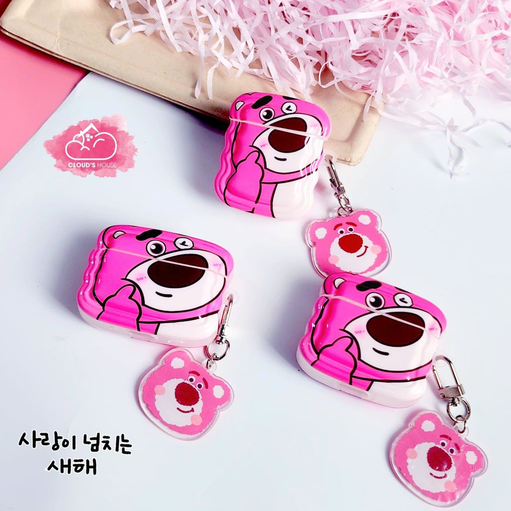 Cover Case Vỏ bảo vệ Airpod Gấu dâu Lotso Làm duyên Kèm móc khoá Airpod 1/2/3/Pro/Pro2