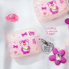 Cover Airpod Gấu dâu Lotso Chất phao trong Viền gợn sóng Airpod 1/2/3/Pro/Pro2