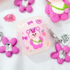 Cover Airpod Gấu dâu Lotso Chất phao trong Viền gợn sóng Airpod 1/2/3/Pro/Pro2