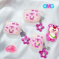 Cover Airpod Gấu dâu Lotso Chất phao trong Viền gợn sóng Airpod 1/2/3/Pro/Pro2