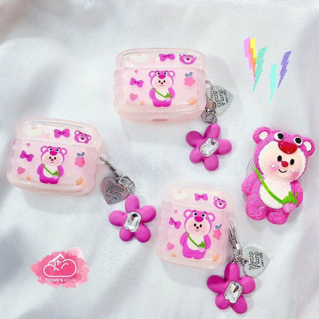 Cover Airpod Gấu dâu Lotso Chất phao trong Viền gợn sóng Airpod 1/2/3/Pro/Pro2