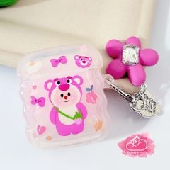 Cover Airpod Gấu dâu Lotso Chất phao trong Viền gợn sóng Airpod 1/2/3/Pro/Pro2