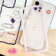 Case Ốp điện thoại iPhone Trong dẻo họa tiết kute viền gợn sóng iPhone 11/12/13/Pro/Promax (Hồng - Đen)