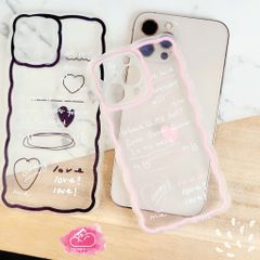 Case Ốp điện thoại iPhone Trong dẻo họa tiết kute viền gợn sóng iPhone 11/12/13/Pro/Promax (Hồng - Đen)