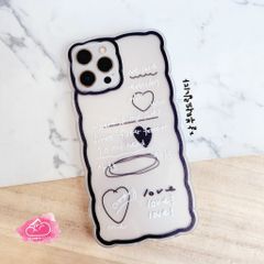 Case Ốp điện thoại iPhone Trong dẻo họa tiết kute viền gợn sóng iPhone 11/12/13/Pro/Promax (Hồng - Đen)