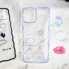 Case Ốp điện thoại iPhone Trong dẻo họa tiết kute viền gợn sóng iPhone 11/12/13/Pro/Promax (Hồng - Đen)