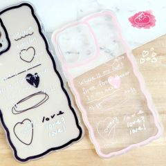 Case Ốp điện thoại iPhone Trong dẻo họa tiết kute viền gợn sóng iPhone 11/12/13/Pro/Promax (Hồng - Đen)