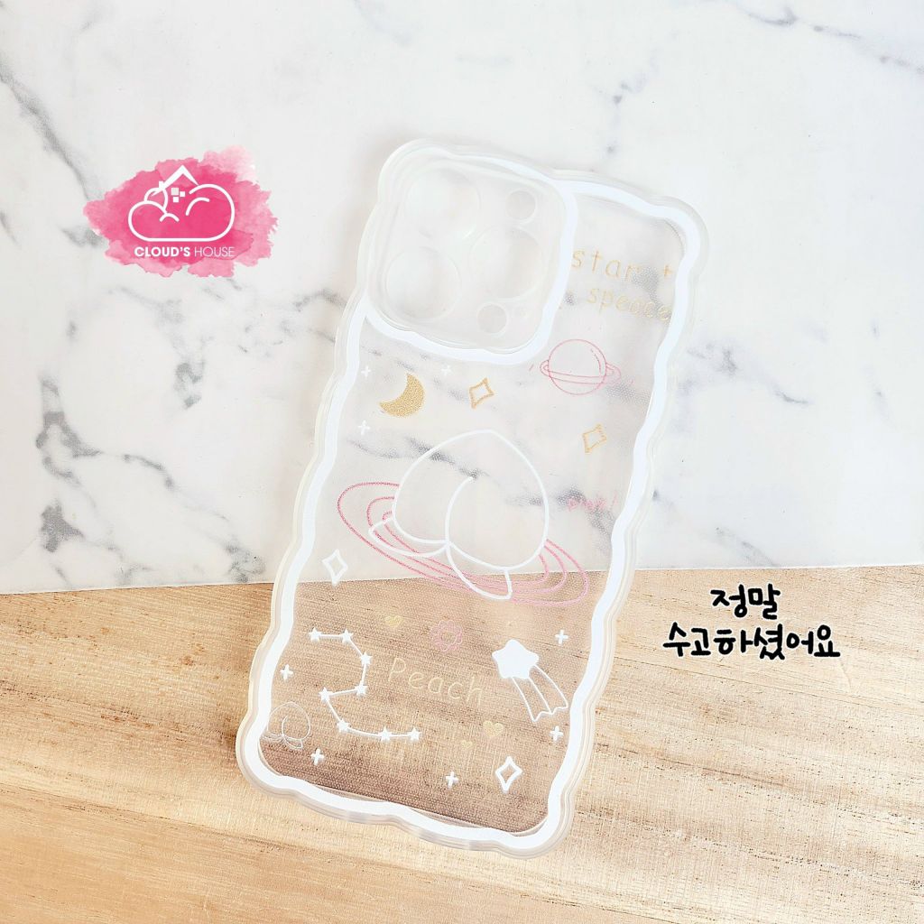 Case Ốp điện thoại iPhone Trong dẻo họa tiết kute viền gợn sóng iPhone 11/12/13/Pro/Promax (Hồng - Đen)