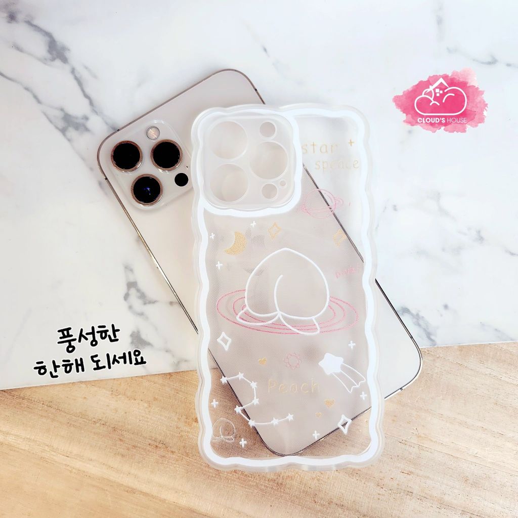 Case Ốp điện thoại iPhone Trong dẻo họa tiết kute viền gợn sóng iPhone 11/12/13/Pro/Promax (Hồng - Đen)