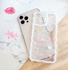 Case Ốp điện thoại iPhone Trong dẻo họa tiết kute viền gợn sóng iPhone 11/12/13/Pro/Promax (Hồng - Đen)