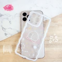 Case Ốp điện thoại iPhone Trong dẻo họa tiết kute viền gợn sóng iPhone 11/12/13/Pro/Promax (Trắng)