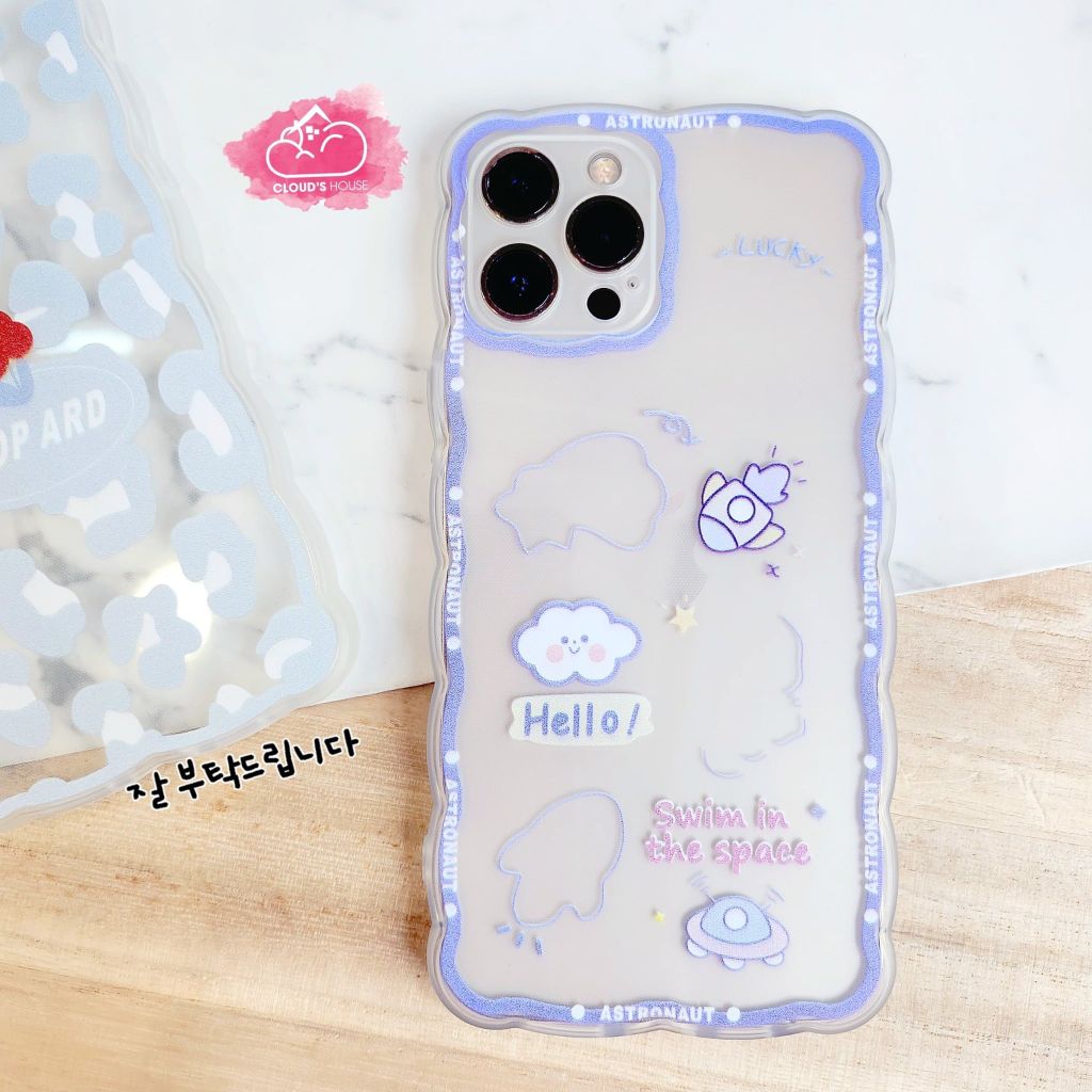 Case Ốp điện thoại iPhone Trong dẻo họa tiết kute viền gợn sóng iPhone 11/12/13/Pro/Promax (Hồng - Đen)