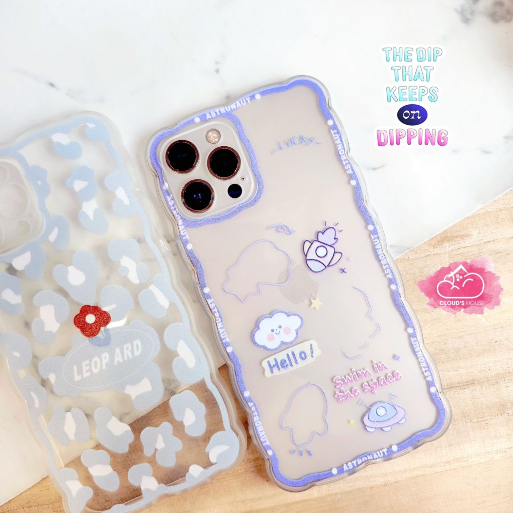 Case Ốp điện thoại iPhone Trong dẻo họa tiết kute viền gợn sóng iPhone 11/12/13/Pro/Promax (Hồng - Đen)