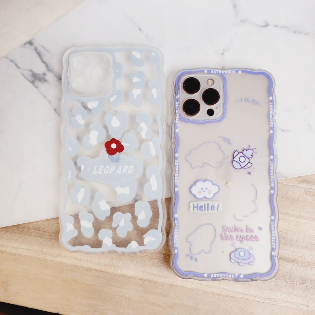 Case Ốp điện thoại iPhone Trong dẻo họa tiết kute viền gợn sóng iPhone 11/12/13/Pro/Promax (Hồng - Đen)