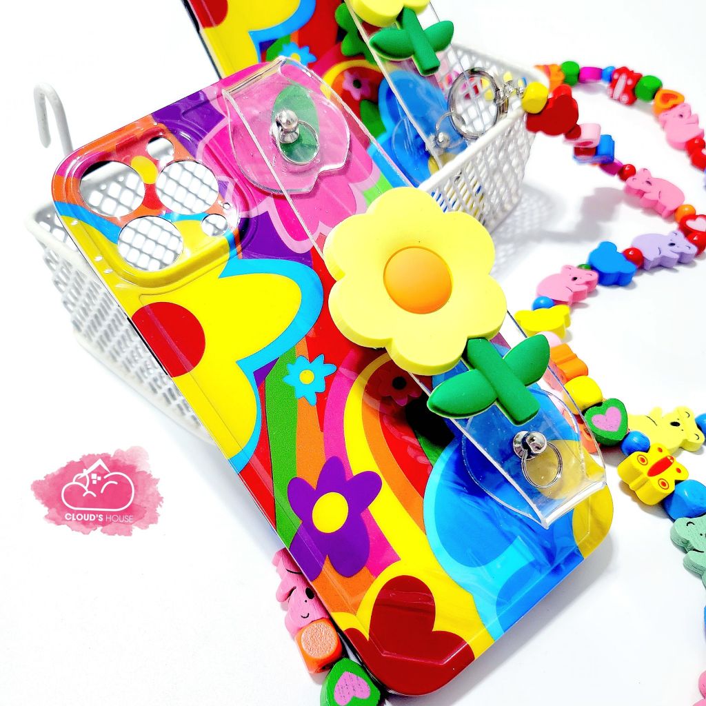 Case Ốp điện thoại iPhone Hoa Chống dựng có dây đeo iPhone 11/12/13/14/Pro/Promax