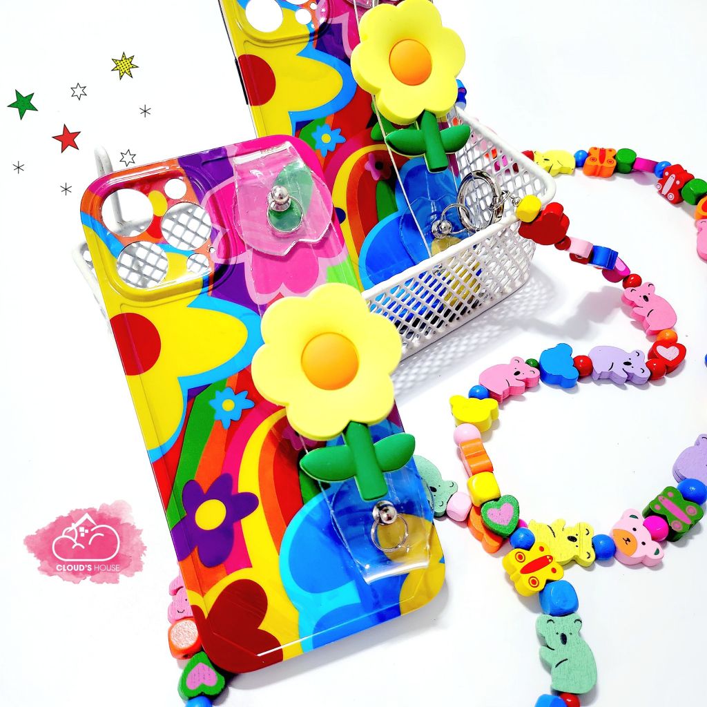 Case Ốp điện thoại iPhone Hoa Chống dựng có dây đeo iPhone 11/12/13/14/Pro/Promax