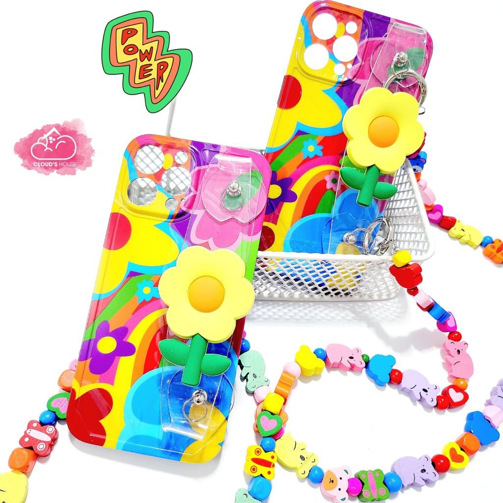 Case Ốp điện thoại iPhone Hoa Chống dựng có dây đeo iPhone 11/12/13/14/Pro/Promax