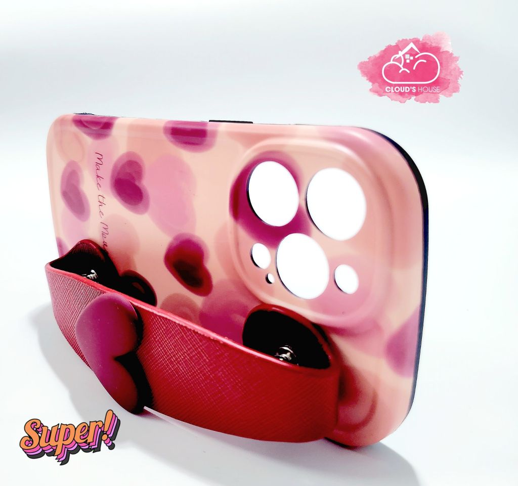 Case Ốp điện thoại Trái tim chống dựng có dây đeo iPhone 11/12/13/14/Pro/Promax