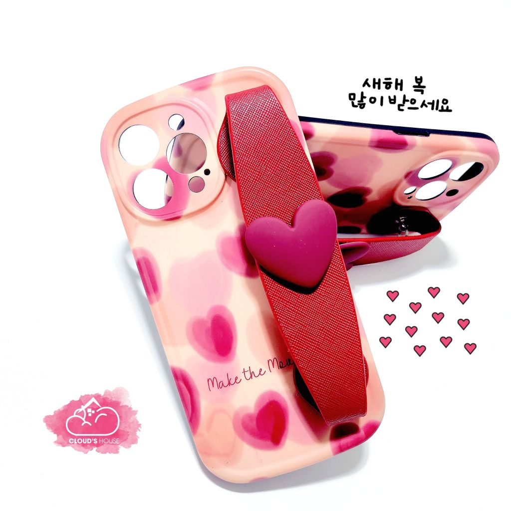 Case Ốp điện thoại Trái tim chống dựng có dây đeo iPhone 11/12/13/14/Pro/Promax