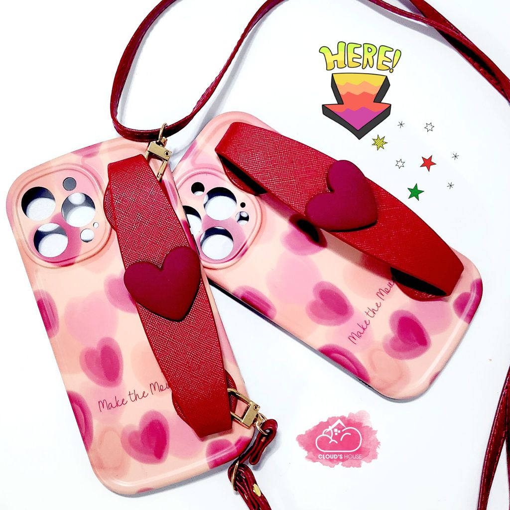 Case Ốp điện thoại Trái tim chống dựng có dây đeo iPhone 11/12/13/14/Pro/Promax