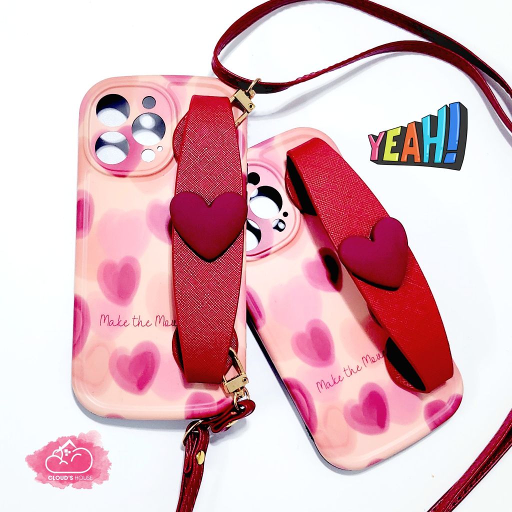 Case Ốp điện thoại Trái tim chống dựng có dây đeo iPhone 11/12/13/14/Pro/Promax