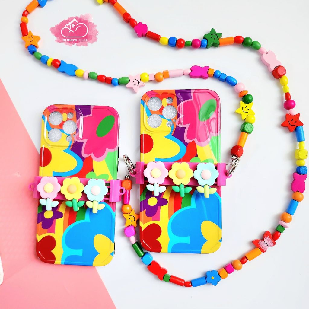 Case Ốp điện thoại iPhone Hoa sặc sỡ có dây đeo iPhone 11/12/13/14/Pro/Promax