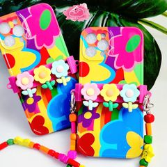 Case Ốp điện thoại iPhone Hoa sặc sỡ có dây đeo iPhone 11/12/13/14/Pro/Promax