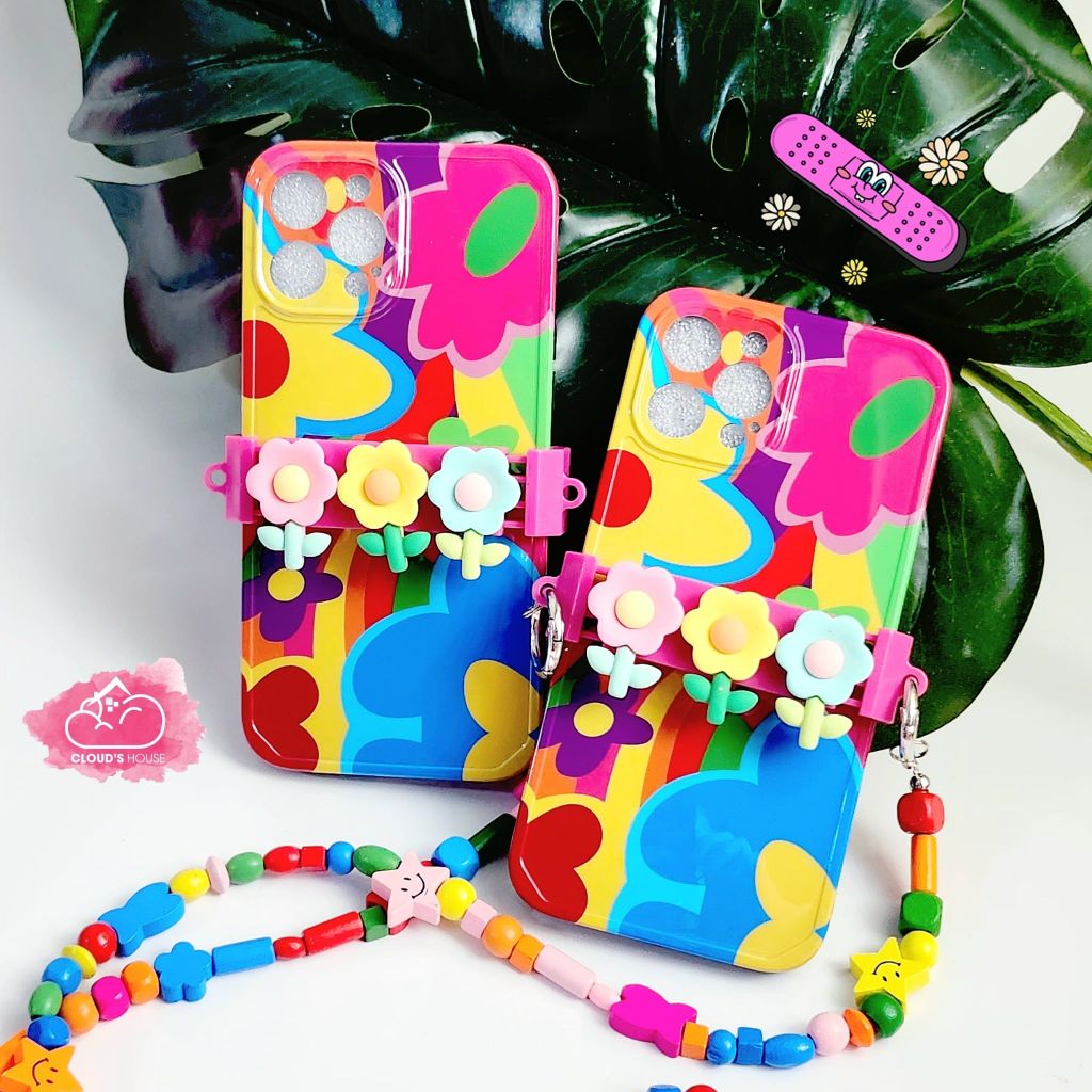 Case Ốp điện thoại iPhone Hoa sặc sỡ có dây đeo iPhone 11/12/13/14/Pro/Promax