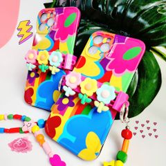 Case Ốp điện thoại iPhone Hoa sặc sỡ có dây đeo iPhone 11/12/13/14/Pro/Promax